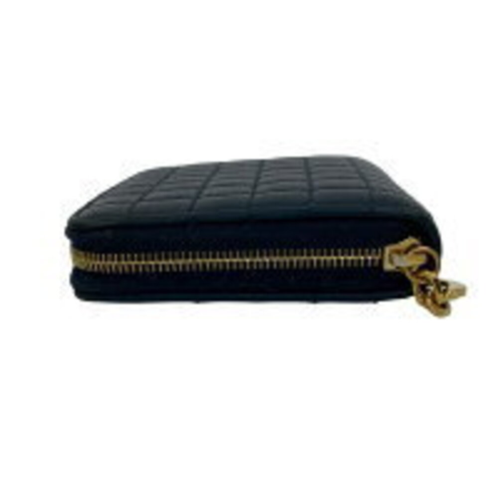 Celine Round Leather Navy Wallet Charm Blue Quilted Compact Bifold Zip - Picture 4 of 9
